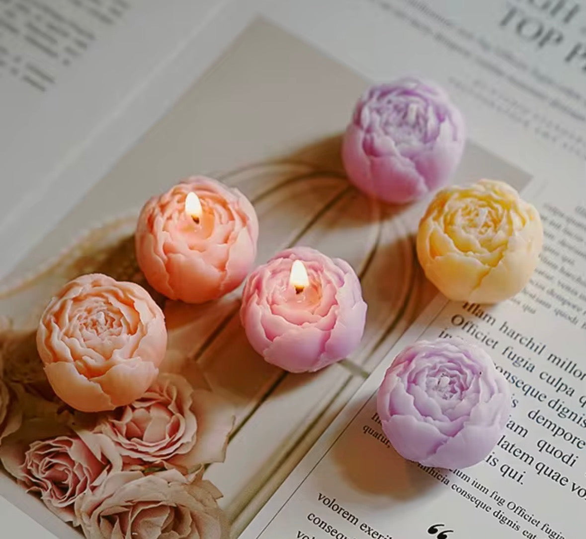 Roze Rozenkaarsen – Set van 4 | White Peach Oolong | 20 uur brandtijd